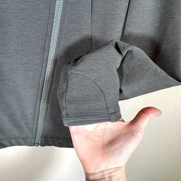 Athleta Soft Moto Jacket Zip Up Size XS Green/Grayish Fleece Lined Double Knit - Picture 8 of 10